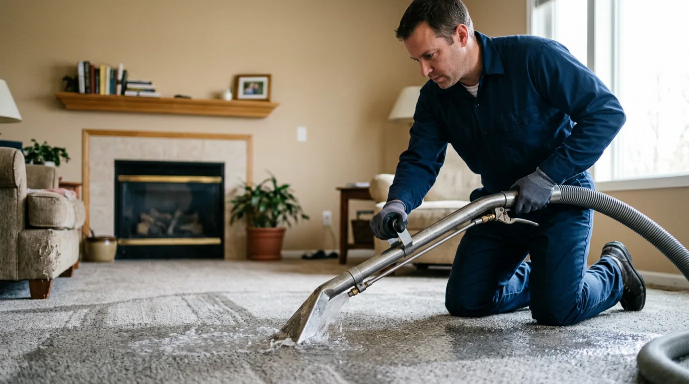 Water damage restoration technician working near Knoxville, IL